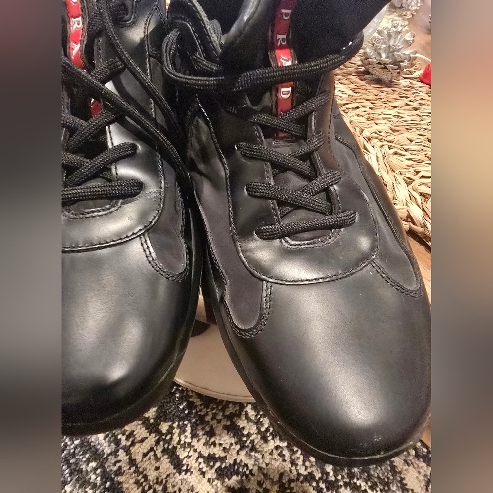 Prada Men's Black Leather Sneakers - Picture 7 of 17